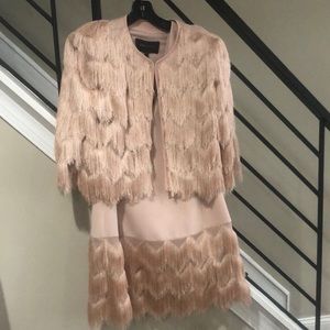 NWTs BCBG MaxAzaria 2-piece pale pink Fringe dress/jacket set